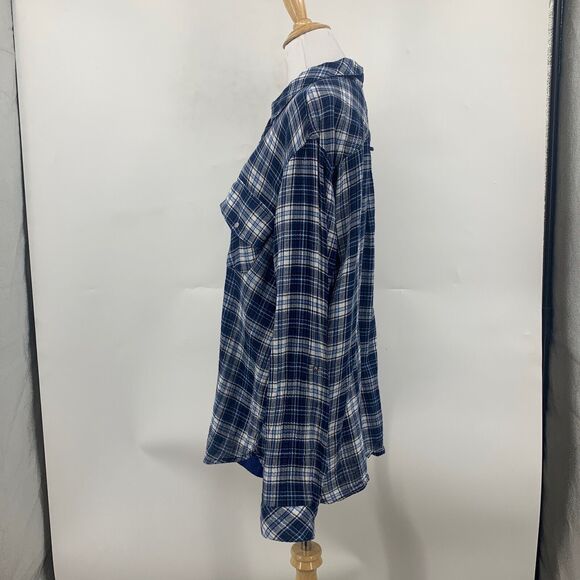 Kut From The Kloth Shirt Womens XXL Blue Plaid Flannel Snap Button Tap Sleeve - Picture 5 of 11